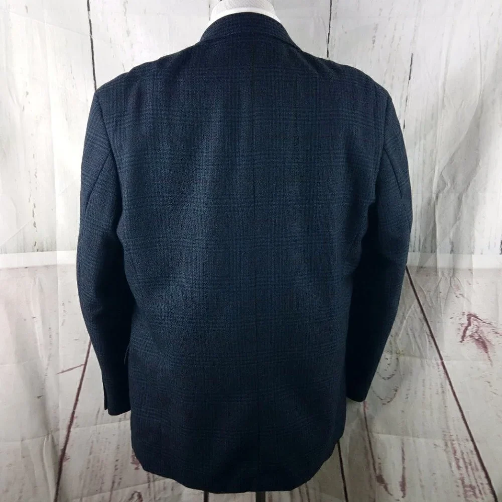 Corporate Gear Munsing Wear 46L Lambswool 3 Button Blue Plaid Suit Blazer Jacket